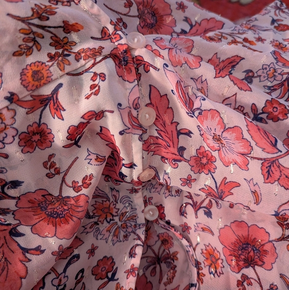 Torrid Chiffon Ruched Sleeve Kimono In Pink Floral Metallic Gold 3X Boho Indie - Picture 6 of 7